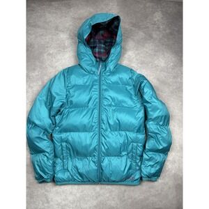 Burton Jacket Girls Large Blue Hooded Plaid Lining Puffer Insulated Winter Coat